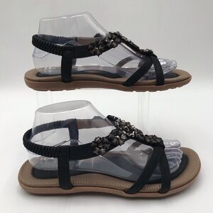 Women's Shibever Black Jeweled T-Strap Sandals